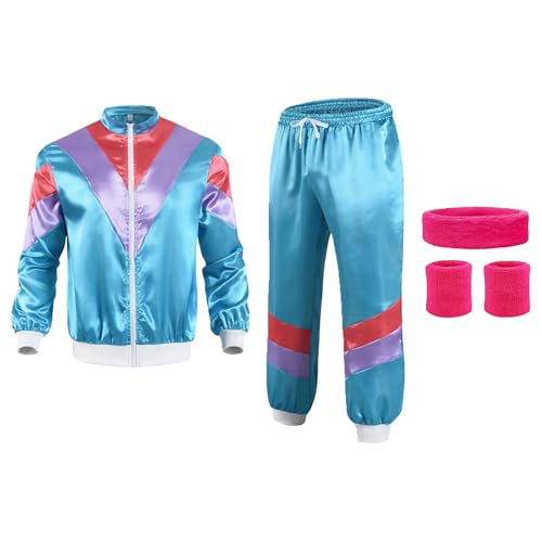 KEELYY 80er Jahre Outfit, Trainingsanzug Kostüm, 80er Jahre Jogginganzug und Accessoires, Bad Taste Outfit, für Fasching & Karneval -XL von KEELYY