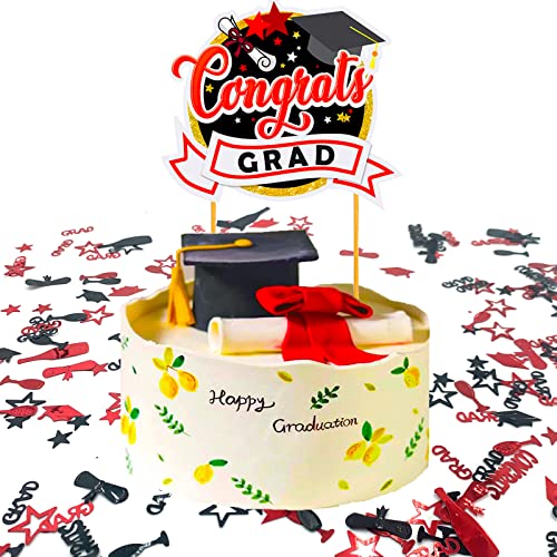 KEELYY Abschluss Konfetti + Cake Topper Graduation, Abschluss Tortendeko mit 30g Konfetti, Kuchen Deko Tischdeko Streudeko für Abschlussfeier Bestandene Prüfung Abschluss Ausbildung von KEELYY