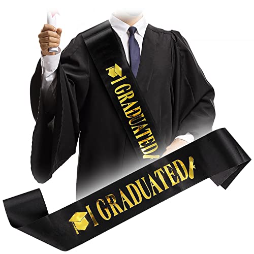 KEELYY Abschluss Schärpe, Graduation Schärpe mit Gold Glitzer Buchstabe I Graduated, für Schul Abschluss Abitur Universität Graduation Party Deko (Schwarz) von KEELYY