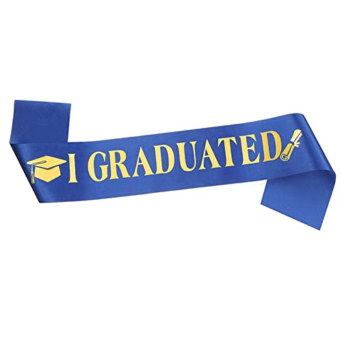 KEELYY Abschluss Schärpe, Graduation Schärpe mit Gold Glitzer Buchstabe I Graduated, für Schul Abschluss Abitur Universität Graduation Party Deko - Blau von KEELYY