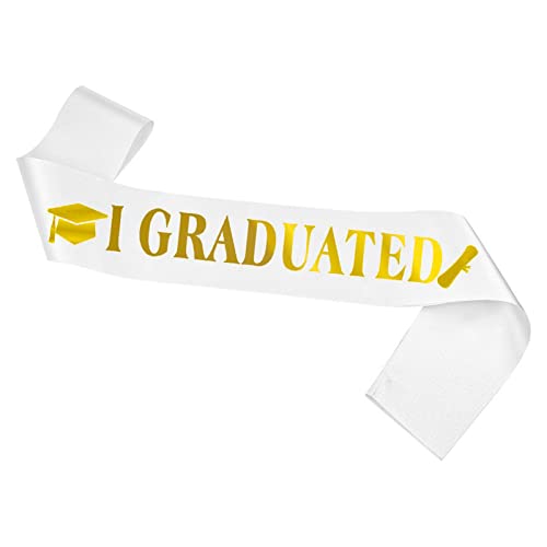 KEELYY Abschluss Schärpe, Graduation Schärpe mit Gold Glitzer Buchstabe I Graduated, für Schul Abschluss Abitur Universität Graduation Party Deko - Weiß von KEELYY