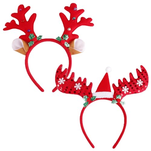 KEELYY Haarreif Weihnachten, 2 Stück Rentier/Elch Geweih Haarreif Weihnachts Stirnbander Rot, Weihnachts Haarschmuck, perfekte Weihnachten Accessoire für Erwachsene & Kinder von KEELYY