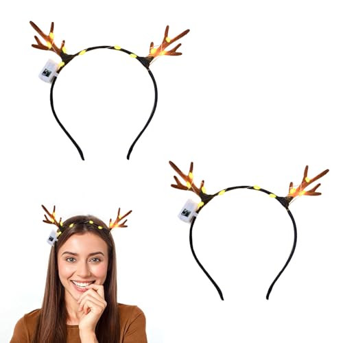 KEELYY Reh Kostüm Damen LED Rentier Haarreif reh haarreifen Fasching Beleuchtete Stirnbander Mädchen Reh kostüm Haarschmuck für Weihnachten Karneval Fasching Halloween von KEELYY