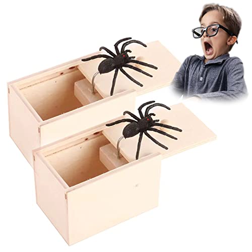 KEELYY Spinne In Box, 2 Stücke Spinne Streich-Box, Streich Spinne Scare Box, Holz Prank Spider Scare Box, Streich Spinne Angst Box, für Kinder Erwachsene Party Favors Gifts von KEELYY