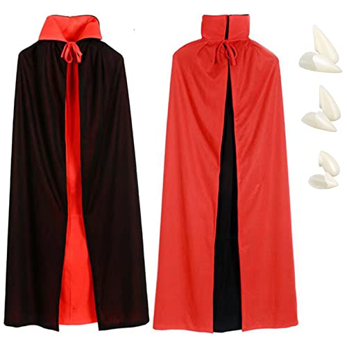 KEELYY Vampir Umhang, Halloween Vampir Kostüm Vampir Cape Vampirumhang mit Kragen Schwarz Rot Wendeumhang Cape Dracula Herren für Halloween Karneval Cosplay - 140CM von KEELYY