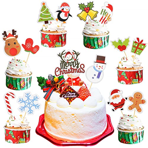 Weihnachten Cupcake Toppers, KEELYY 30 Stück Weihnachten Kuchen Deko für Weihnachten Party Kuchen Essen Käseplatte Vorspeisen Dekoration von KEELYY