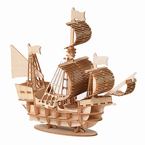 3D Puzzle Schiff,Schiffsmodell,Hölzerne 3D Puzzle Sammlung Puzzle Modell Kit Baukasten Holzhandwerk Kinder Puzzle Pädagogisches Spielzeug Dekoration für Kinder (Khaki) von KENANLAN