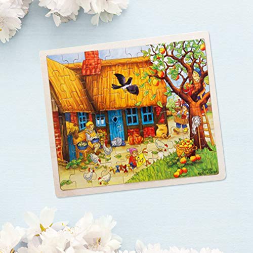 60 Stück Holz Cartoon Puzzle Spielzeug, Frühes Lernspielzeug für Kinder, Babys (Apfelbaumhaus) von KENANLAN