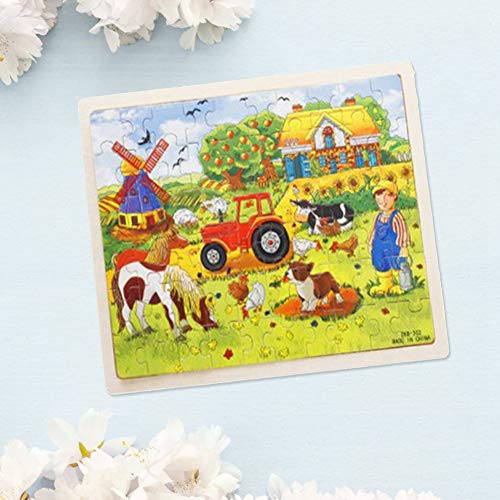 60 Stück Holz Cartoon Puzzle Spielzeug, Frühes Lernspielzeug für Kinder, Babys (Miller Farm) von KENANLAN