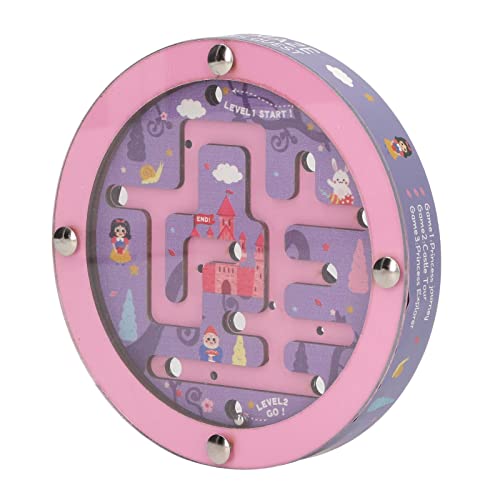 Doppelseitiges Balance Labyrinth Spiel Tragbares und Lehrreiches Holzball Labyrinth Puzzle Brettspiel für Kinder (Rosa lila Schloss) von KENANLAN