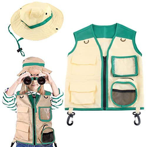 KENANLAN 2Pcs Adventure Explorer Kostümset für Kinder mit Cargoweste und Hut, Rollenspiel Cosplay Outfit für Outdoor, Erkundung, Zoohaltung und Park Ranger (A) von KENANLAN