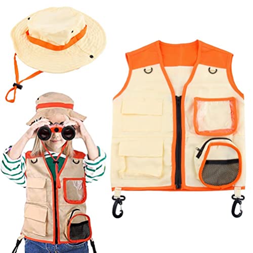 KENANLAN 2Pcs Adventure Explorer Kostümset für Kinder mit Cargoweste und Hut, Rollenspiel Cosplay Outfit für Outdoor, Erkundung, Zoohaltung und Park Ranger (B) von KENANLAN