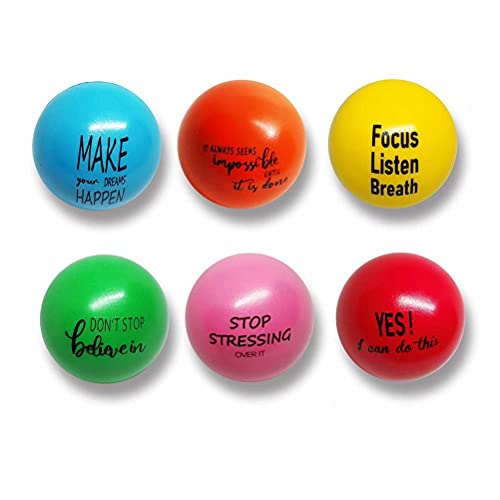 KENANLAN Stressbälle Dekomprimierender Ball mit motivierenden Zitaten Handübungsbälle Zappelspielzeug Kinder und Erwachsene zur Linderung von Angst und Stress (6 Stück) von KENANLAN