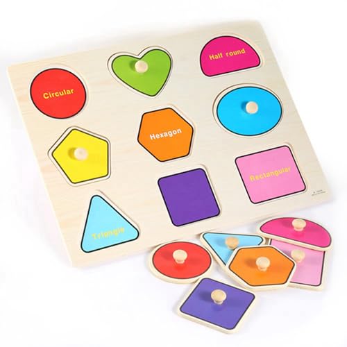 Lustiges Kinder Holz Geometrie Puzzle für Kinder, Frühes Lernen, Pädagogisches Handgriff Spielzeug von KENANLAN