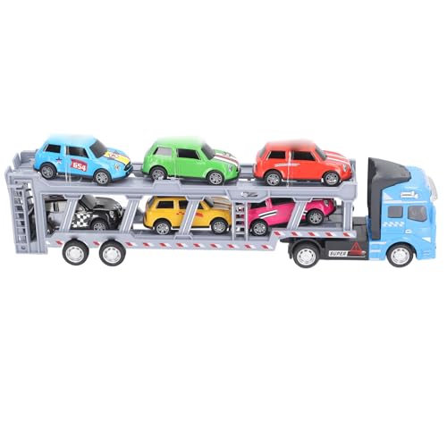 Spielzeug Transporter LKW, Transportauto Transporter LKW Spielzeug mit 6 Kleinen Autos für Kinder, Abnehmbarer Interaktiver Spielzeug Transporter LKW Zum Zurückziehen (Blau) von KENANLAN