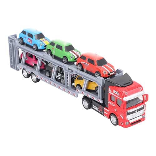 Spielzeug Transporter LKW, Transportauto Transporter LKW Spielzeug mit 6 Kleinen Autos für Kinder, Abnehmbarer Interaktiver Spielzeug Transporter LKW Zum Zurückziehen (Rot) von KENANLAN