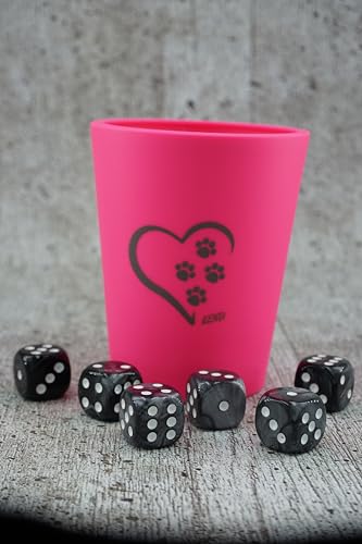 KENDi GAMES Würfelbecher Soft-Kunststoff - PINK - Pfotenliebe - 6 Würfel – Kurzanleitung von KENDi GAMES