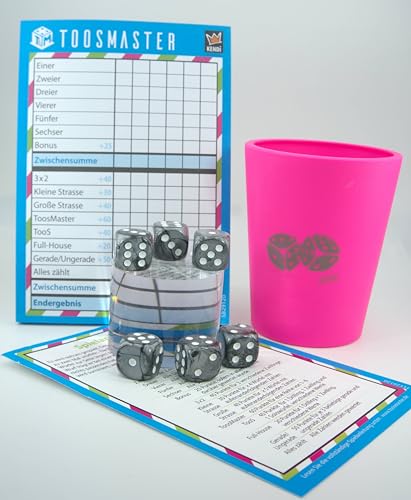 KENDi GAMES Würfelbecher aus Soft-Kunststoff - Pink - Print Good Luck - inkl. 6 Acryl-Würfel, Spielblock TOOSMASTER, Kurzanleitung & Wertetabelle – Würfelspiel-Set KENDi GAMES Würfelbecher aus Soft-Kunststoff - Pink - Print Good Luck - inkl. 6 Acryl-Würfel, Spielblock TOOSMASTER, Kurzanleitung & Wertetabelle – Würfelspiel-Set von KENDi GAMES