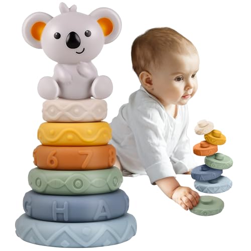 KEPEAK Stapelspielzeug，Montessori Baby Sensorisches Spielzeug，Gestapelte Spielzeuge mit verschiedenen Größen, Farben und Texturen，Squeeze-Spielzeug 6+ Monate Baby Jungen oder Mädchen von KEPEAK