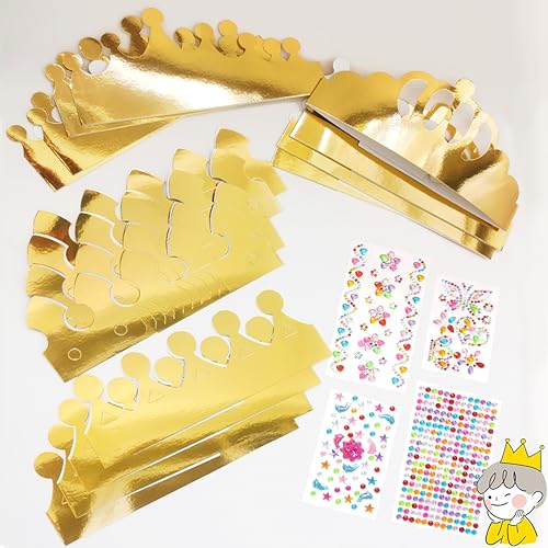 16Pcs Geburtstagskrone Kinder, Goldene Papierkronen mit Glitzersteine Selbstklebend Geburtstagsparty Zubehör, Papier Krone Partyhüte Kindergeburtstag Set DIY Bastelset für Baby Shower&Geburtstagsfeier von KEPKKU