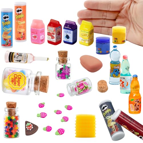 21Pcs Wichtel Zubehör,Miniatur Puppenhaus Zubehör 1/12 Miniatur Lebensmittel Set Miniatur Deko Essen und Trinken, KEPKKU Miniatur Weihnachten Süßigkeiten und Trinken Set für Wichtelhaus Weihnachtsdeko von KEPKKU