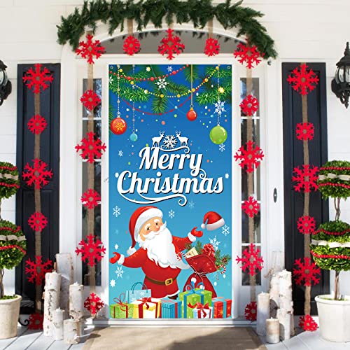 KEPMOV Weihnachtsdeko Banner Blau, Weihnachtsmann Banner Weihnachten, Weihnachten Banner Türdeko Hintergrund Banner, Weihnachten Tür Hängen Banner für Haus Wand Veranda Tür Weihnachtsfeier Dekoration von KEPMOV