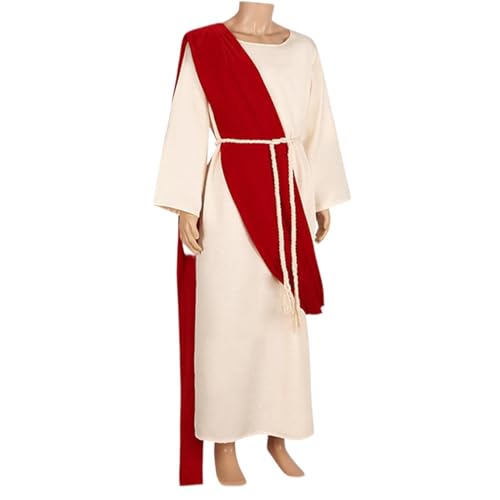 KERALI Herren-Jesus-Kostüm-Set, weißes Gewand, Jesus-Kostüm - Jesus-Roben für Männer | Gesamt-Jesus-Robe, weiße Jesus-Kostüm-Robe, hautfreundlicher, atmungsaktiver Stoff für Kostüm-Cosplay-Party von KERALI