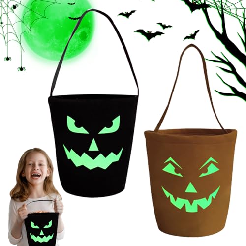 KERANEET 2 Stück Halloween Eimer Kürbis Eimer Halloween Korb Halloween Beutel für Süßigkeiten Halloween Tasche Kinder Halloween Tasche Halloween Tüte Halloween Beutel für Kinder Party Halloween Deko von KERANEET