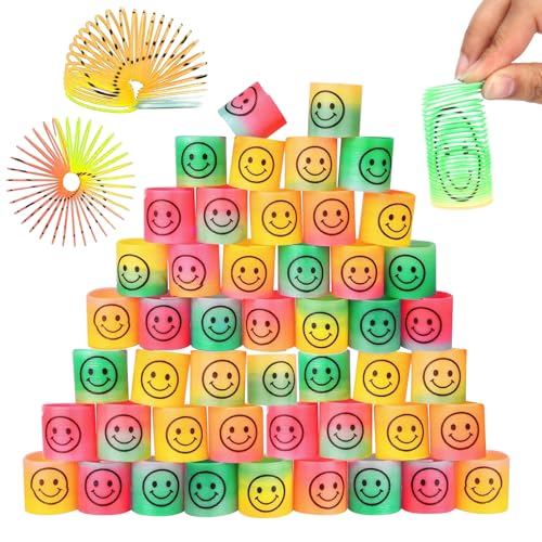 KERANEET 48 Stück Mini Regenbogenspirale Springs Mini Smiley Springs Mini Smiley Springs Magic Rainbow Puzzle Mitgebsel Kindergeburtstag Gastgeschenke Regenbogen Spielzeug Jungen und Mädchen von KERANEET