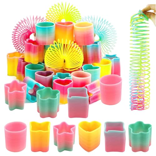 KERANEET 48 Stück Regenbogenspirale Springs 3.5 * 3.5cm Rainbow Kreis Spirale 6 Formen Party Mitgebsel Regenbogen Spielzeug für Kindergeburtstag Gastgeschenke Fidget Toys Set von KERANEET