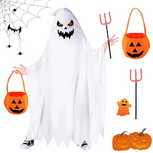 KERANEET Geister Kostüm Kinder Geist Kostüm Halloween Kostüm Geist Kinder Geist Kostüm Kinder Gespenster Kostüm für Kinder Jungen Mädchen Halloween Party Cosplay von KERANEET