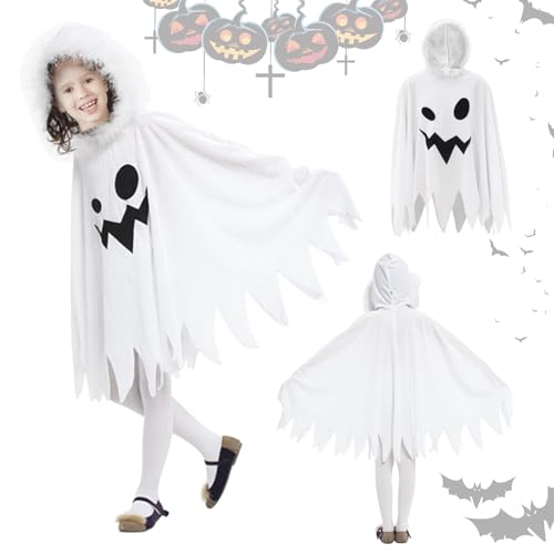 KERANEET Halloween Kinder Geister Halloween Kostüm Kinder Halloween Geister Kostüm mit Kappe Gespenst Kostüm Kinder Geister Kostüm Kleinkinder für 3-4 Jahre Jungen Mädchen Cosplay Mottoparty von KERANEET