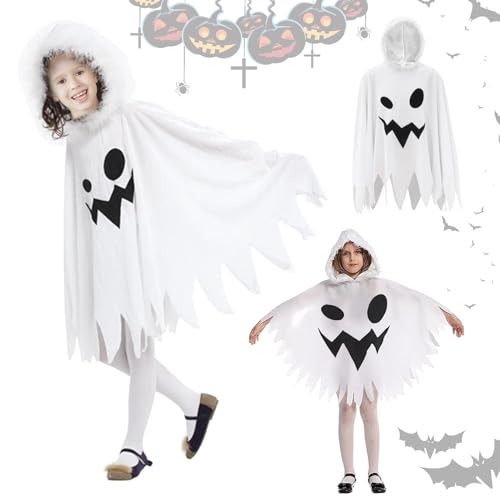 KERANEET Halloween Kinder Geister Halloween Kostüm Kinder Halloween Geister Kostüm mit Kappe Gespenst Kostüm Kinder Geister Kostüm Kleinkinder für 4-6 Jahre Jungen Mädchen Cosplay Mottoparty - M von KERANEET