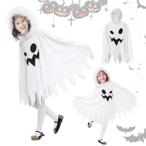 KERANEET Halloween Kinder Geister Halloween Kostüm Kinder Halloween Geister Kostüm mit Kappe Gespenst Kostüm Kinder Geister Kostüm Kleinkinder für 7-9 Jahre Jungen Mädchen Cosplay Mottoparty von KERANEET