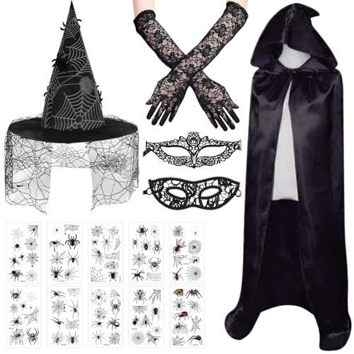 KERANEET Hexen Kostüm Damen Hexenhut Damen Halloween Kostüm Damen Hexe Halloween Kostüm Damen Hexen Zubehör für Halloween Cosplay Karneval Maskerade von KERANEET