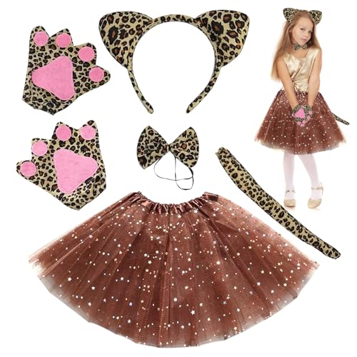 KERANEET 5 Stück Leoparden Kostüm Kinder Tierkostüm Kinder Leopard Kostüm Kinder Mädchen Leoparden Kostüm Leoparden Ohren Karneval Kostüm Kinder für Fasching Kostüm Party Dekoration von KERANEET