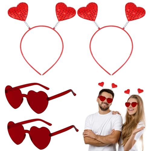 KERANEET 2 Herzbrille Herz Haarreif Herz Brille Rot Amor Haarreif für Valentinstag Geburtstag Kostüm Party Kostüm Accessoire Amor Kostüm Herren und Damen von KERANEET