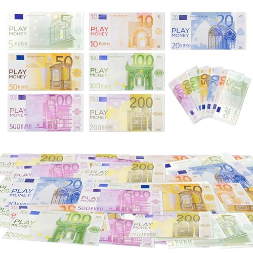 KERANEE 175 Blätter Prop Money Kinder Fake Geld Money Copy Money Play Toy Spielgeld Euro Scheine Kinder Fake Money Spielgeld Euro Für Kinder Party . (Je 25 Stück 5,10, 20, 50, 100, 200 und 500 Euro) von KERANEET