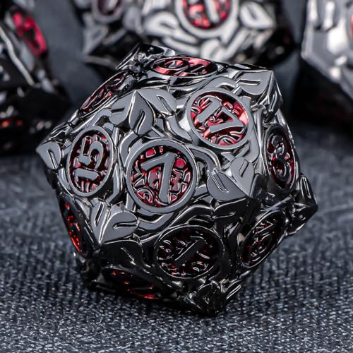 KERWELLSI DND-Metall-Würfel-Set D&D mit Box, schwarz-rot, Magic the Gathering, polyedrische und RPG-Würfel, 7-teilig, Dungeons and Dragons, Rollenspiel, handgefertigte Würfel D20, D12, D10, D8, D6, D4 von KERWELLSI