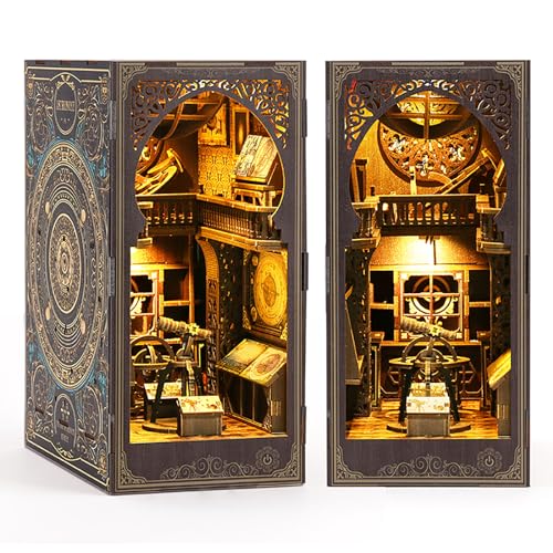 DIY Book Nook Kit, 3D Wooden Puzzle DIY Miniature Mini House Booknook Kit Bookend Bookend Bookshelf Insert Decor with LED Light for Adults Magic Book Bookshelf Decor Wood Crafts Gifts von KESIJIE