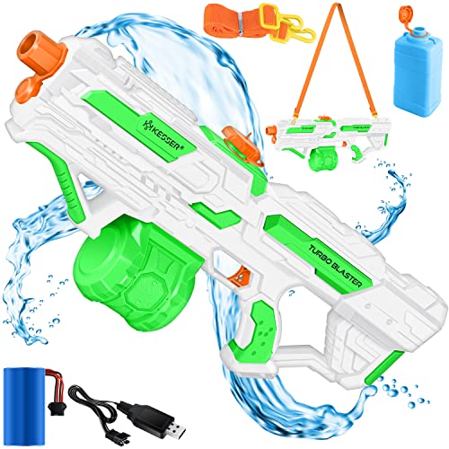 KESSER® Elektrische Wasserpistole mit Akku Spritzpistolen 1000 ml + 600 ml Extra-Tank große Wasserspritzpistole für Kinder und Erwachsene, Sehr Stark 8m Reichweite, Spielzeug im Freien Weiß/Grün von KESSER