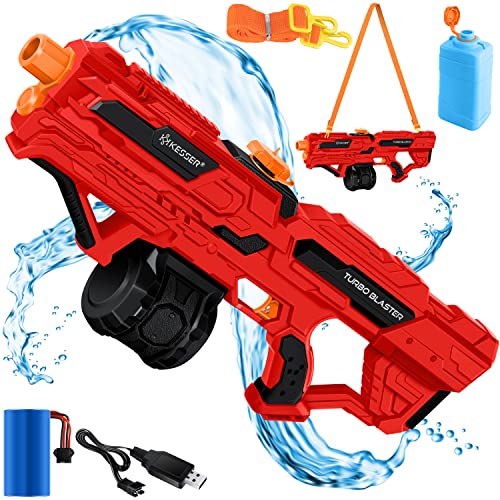 KESSER® Elektrische Wasserpistole mit Akku Spritzpistolen 1000 ml + 600 ml Extra-Tank große Wasserspritzpistole für Kinder und Erwachsene, Sehr Stark 8m Reichweite, Spielzeug im Freien Rot/Schwarz von KESSER