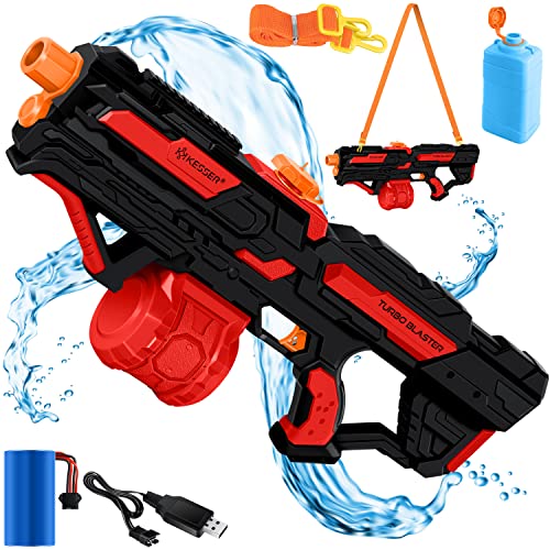 KESSER® Elektrische Wasserpistole mit Akku Spritzpistolen 1000 ml + 600 ml Extra-Tank große Wasserspritzpistole für Kinder und Erwachsene, Sehr Stark 8m Reichweite, Spielzeug im Freien Schwarz/Rot von KESSER