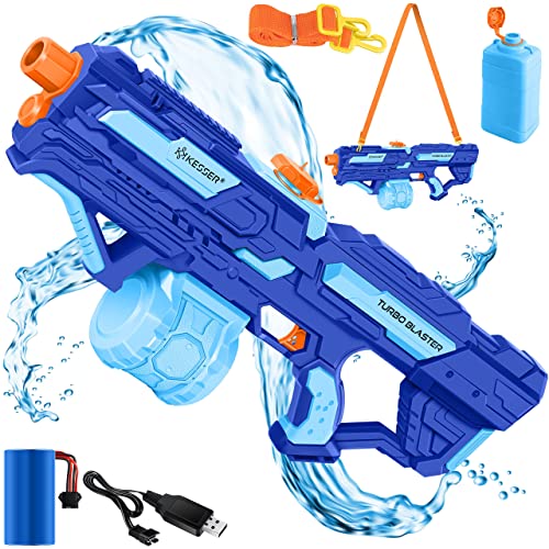 KESSER® Elektrische Wasserpistole mit Akku Spritzpistolen 1000 ml + 600 ml Extra-Tank große Wasserspritzpistole für Kinder und Erwachsene, Sehr Stark 8m Reichweite, Spielzeug im Freien Navyblau von KESSER