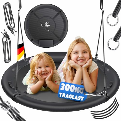 KESSER® Nestschaukel Tellerschaukel Hängeschaukel Rundschaukel Ø 100cm Schaukel bis 300kg belastbar mit Kissen & 4 Griffen verstellbar Kinderschaukel Indoor & Outdoor für Kinder & Erwachsene Anthrazit von KESSER