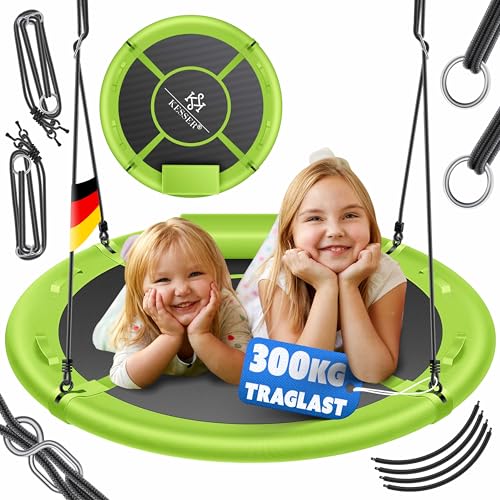 KESSER® Nestschaukel Tellerschaukel Hängeschaukel Rundschaukel Ø 100cm Schaukel bis 300kg belastbar mit Kissen & 4 Griffen verstellbar Kinderschaukel Indoor & Outdoor für Kinder & Erwachsene Grün von KESSER