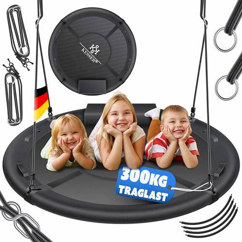 KESSER® Nestschaukel Tellerschaukel Hängeschaukel Rundschaukel Ø 120cm Schaukel bis 300kg belastbar mit Kissen & 4 Griffen verstellbar Kinderschaukel Indoor & Outdoor für Kinder & Erwachsene Anthrazit von KESSER