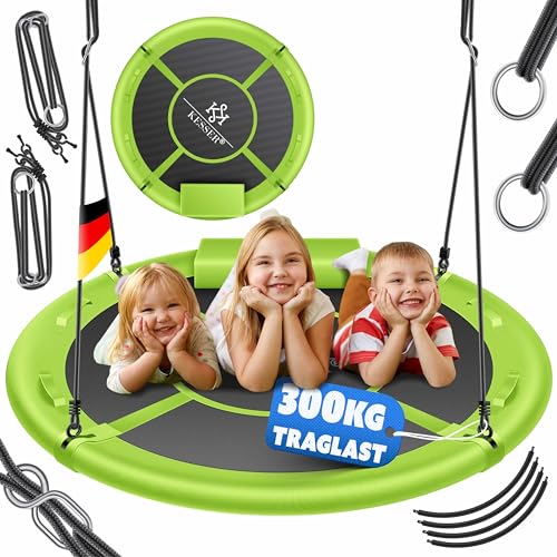 KESSER® Nestschaukel Tellerschaukel Hängeschaukel Rundschaukel Ø 120cm Schaukel bis 300kg belastbar mit Kissen & 4 Griffen verstellbar Kinderschaukel Indoor & Outdoor für Kinder & Erwachsene Grün von KESSER