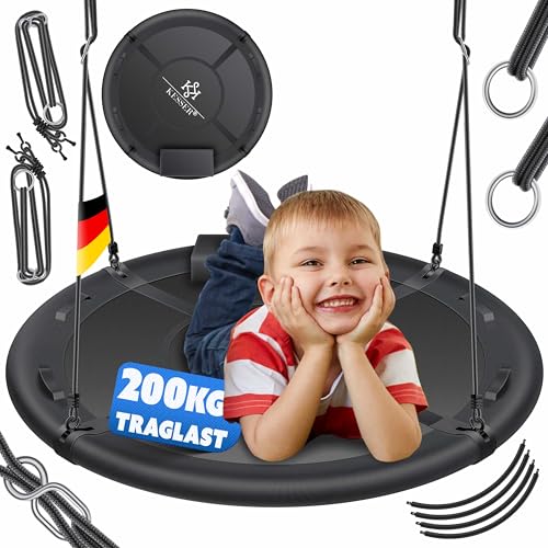 KESSER® Nestschaukel Tellerschaukel Hängeschaukel Rundschaukel Ø 60cm Schaukel bis 200kg belastbar mit Kissen & 4 Griffen verstellbar Kinderschaukel Indoor & Outdoor für Kinder & Erwachsene Anthrazit von KESSER