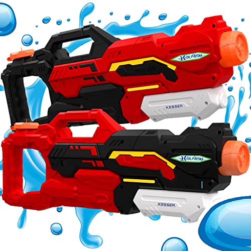 KESSER® Wasserpistole 2er Set Wasserpistolen Spritzpistolen Reichweite 10-11 Meter, Fassungsvermögen 1500ml Wasserspaß Strand Spielzeug im Freien für Kinder und Erwachsene Strandpool, Schwarz/Rot von KESSER